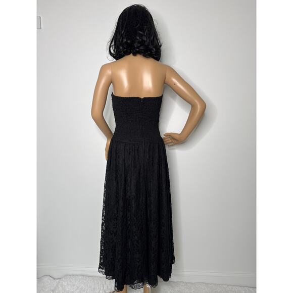 Vintage 80's Positively Ellyn Black Lace Strapless Beaded Smocked Dress small - Picture 12 of 17
